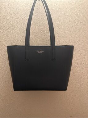 kate spade Black Leather Tote with Gold Logo